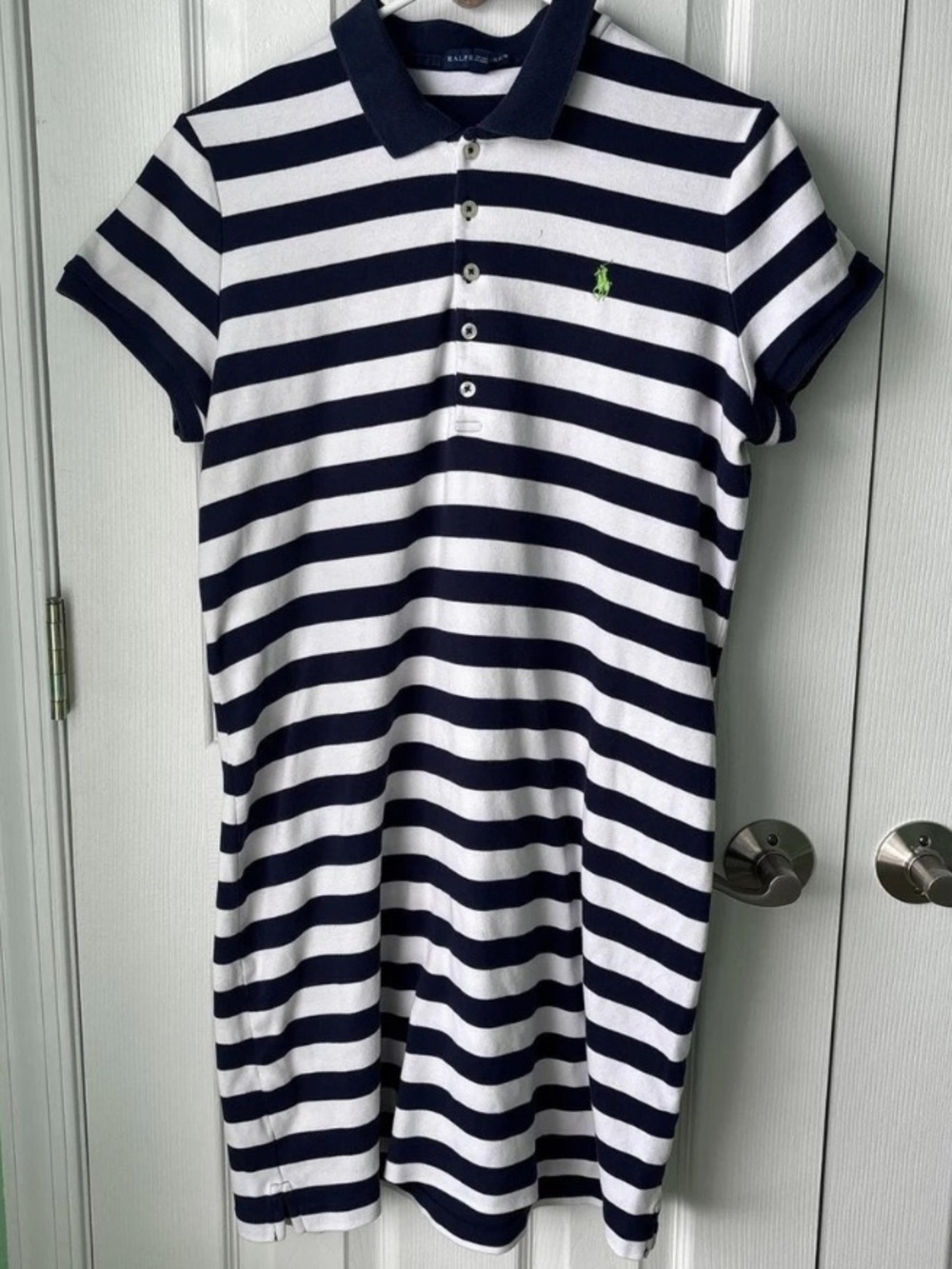 Ralph Lauren Navy and White Striped Polo Top